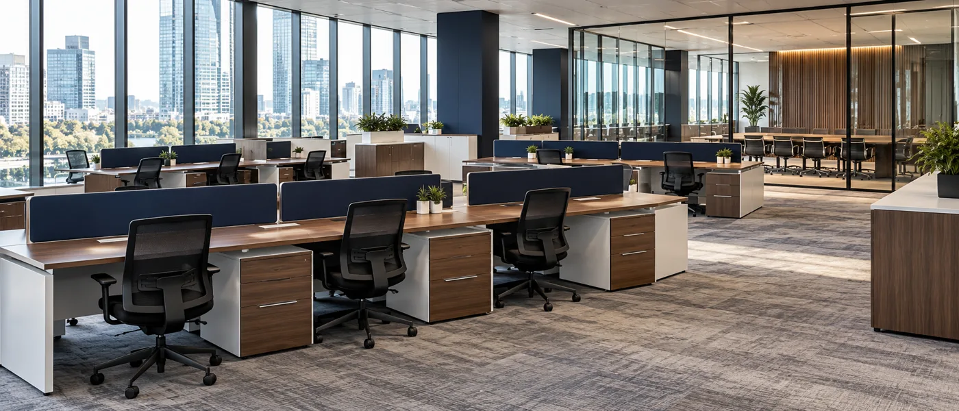 Commercial office workstations, desks and seating in bulk